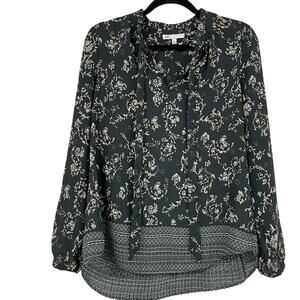 Daniel Rainn DR2 Green Floral Printed Boho Womens Long Sleeve Blouse Tie Neck S